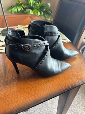 Nine West Black Pointed Buckle Strap Ankle Booties
